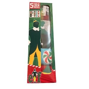 Elf Movie 5 Pairs Crew Socks Set Buddy The Elf Santa Is Coming Candy Cane